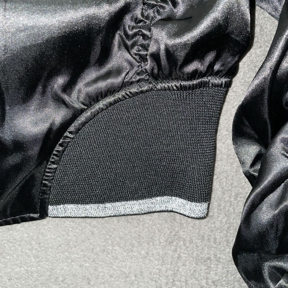 Southpole Women M Cropped Bomber Jacket Black Ruched Satin Y2K Gorpcore Tech - Picture 9 of 16